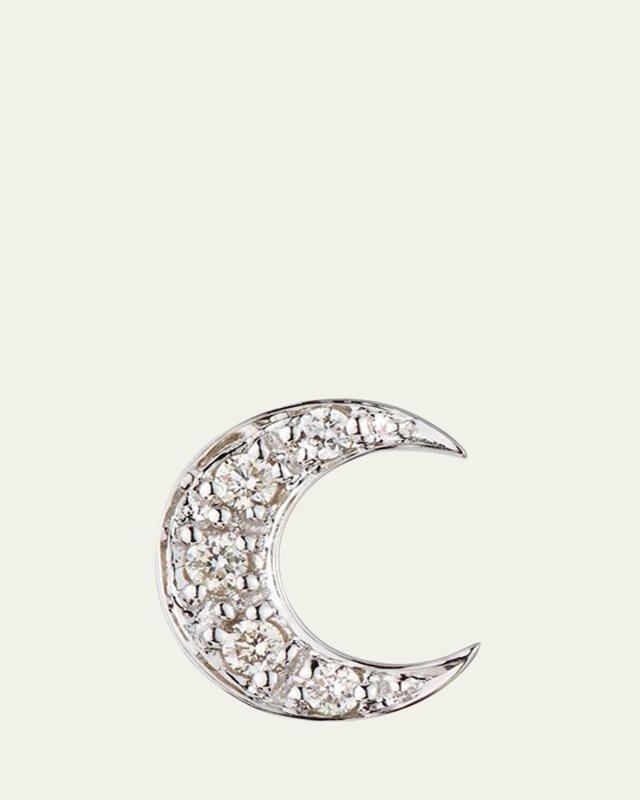 14k Pave Diamond Crescent Moon Single Stud Earring